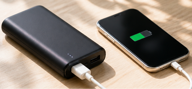 スマホをモバイルバッテリーで充電している様子