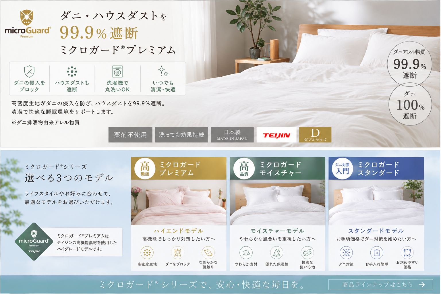 ミクロガードダニ・ハウスダスト対策寝具カバー